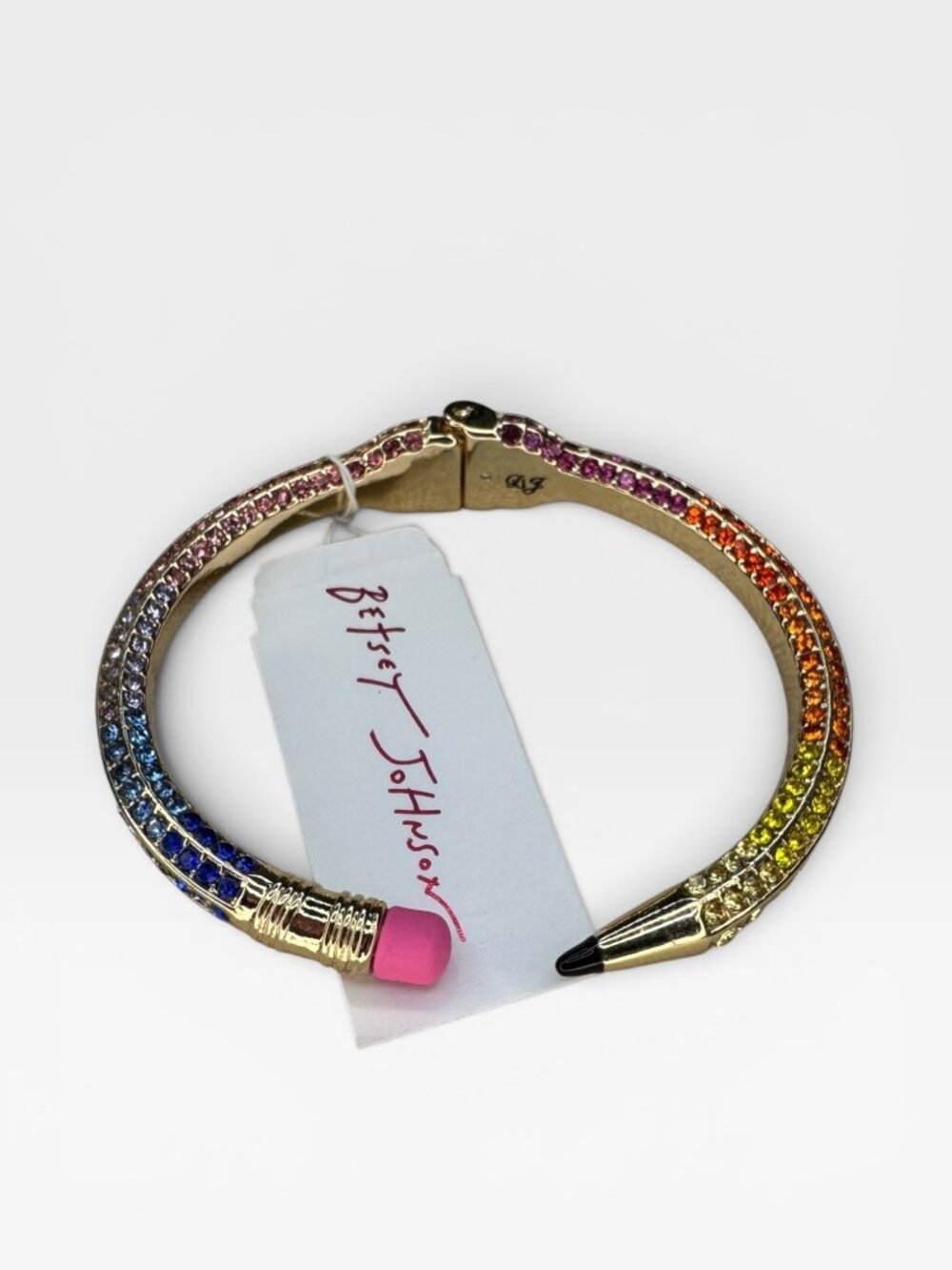 Betsey Johnson Rainbow Crystal Pencil Hinged Bangle Bracelet New Teacher Gift